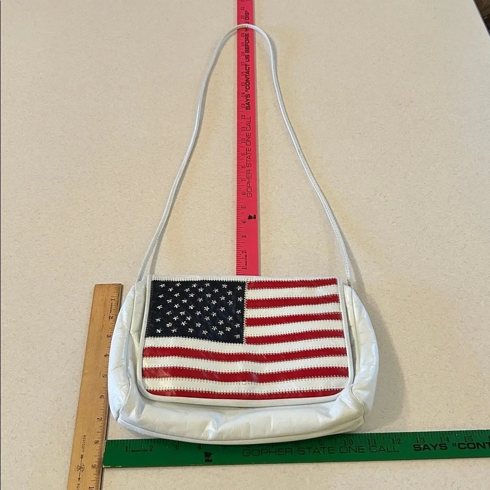 USA Colors White Leather American Flag Shoulder Crossbody Bag Purse Clutch - Picture 5 of 16